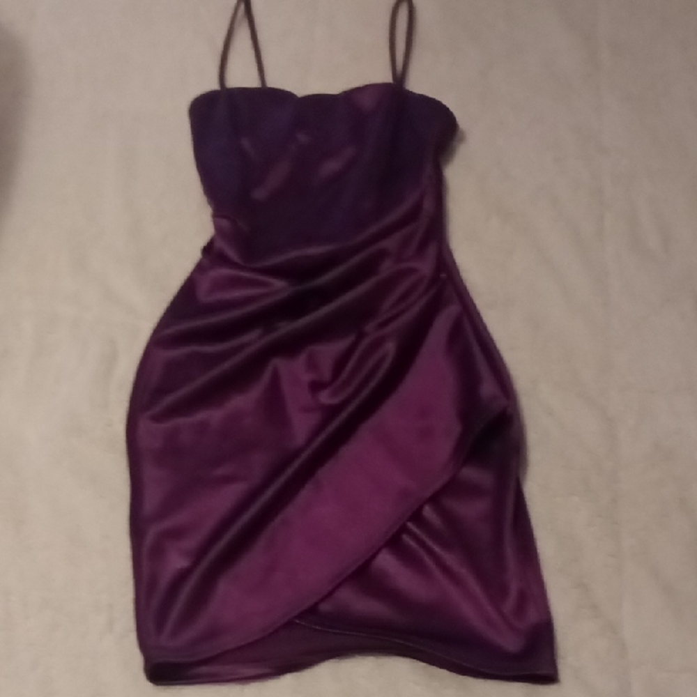Windsor Purple Asymmetrical Ruched Bodycon Mini Dress